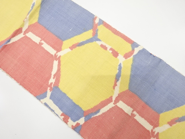 手織り紬　亀甲模様織り出し名古屋帯